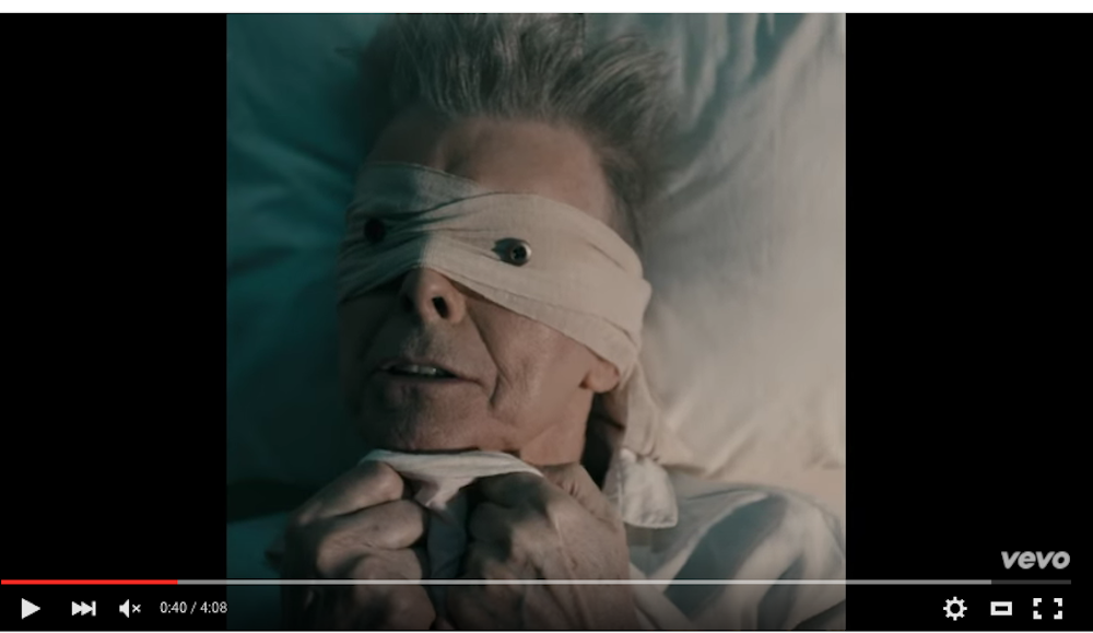 David Bowie in the video for Lazarus, a single off his new album Blackstar.