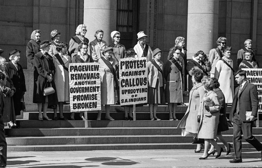 Black sash women protest against notices served to 1000s of indian families giving them three months notice to quite their homes in Pageview