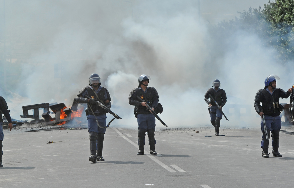 Public Order Police shoot rubber bullets