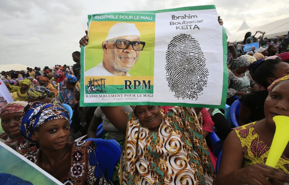 Supporters of Mali’s President Ibrahim Boubacar Keita in the capital Bamako. Legnan Koula/EPA/EFE