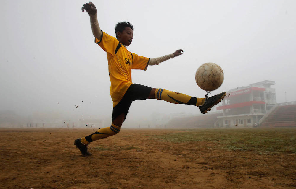 Practice makes perfect: India wants to build a thriving football-playing culture in time for the 2026 World Cup. Photo: Jayanta Dey/Reuters