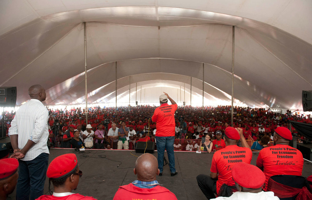 Julius Malema was addressing thousands of EFF followers at the Langa High School