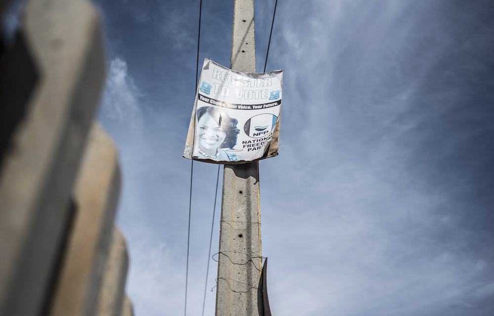 Tattered: A sun-bleached National Freedom Party poster from elections held two years ago still hangs