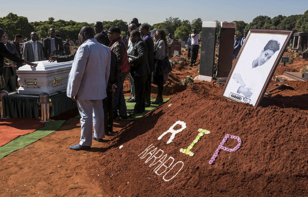 Death of a beauty: Karabo Mokoena’s burial at the Westpark Cemetery in Johannesburg on May 19. Much of the public outrage over her murder centred on her looks.