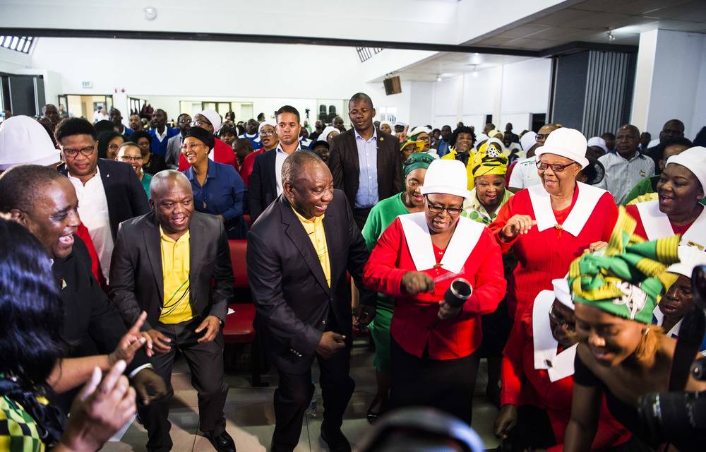 Praise be: President Cyril Ramaphosa gets down at the Central Methodist Church in Durban earlier this week.