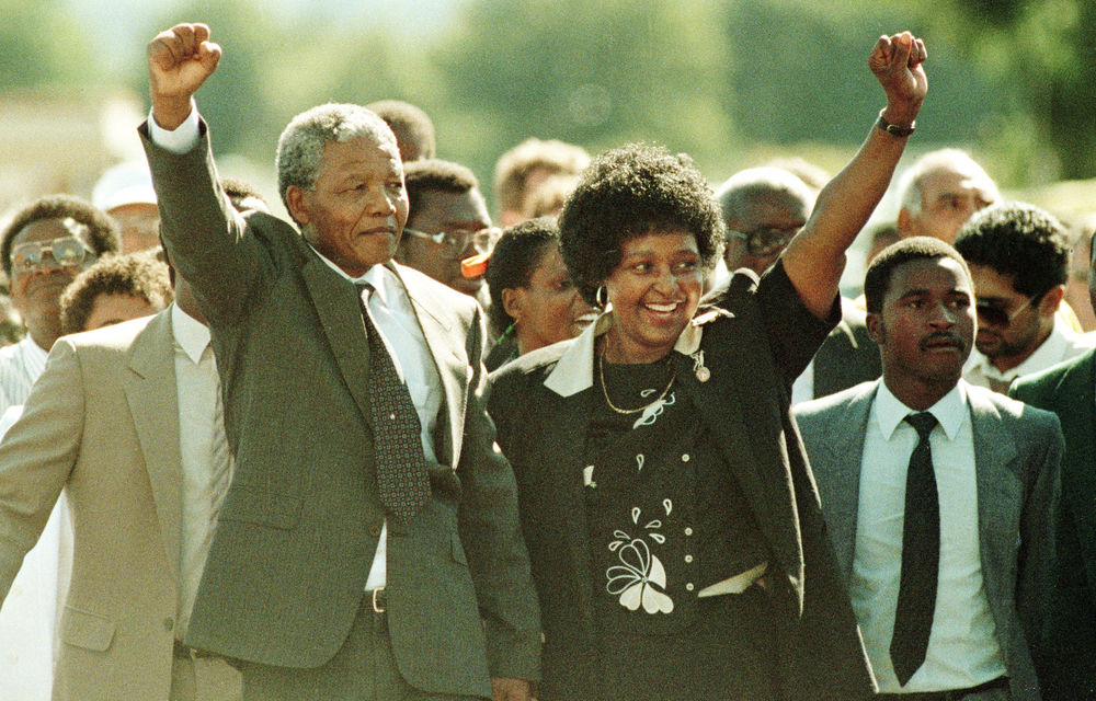 Nelson Mandela on his day of release on February 11.