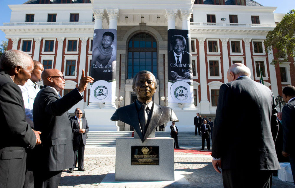 The bust of Nelson Mandela unveiled at Parliament to mark 20 years of democracy.