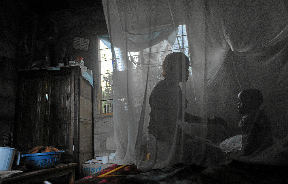 Shield: A Tanzanian woman and her child use a mosquito net as a preventative measure against malaria.