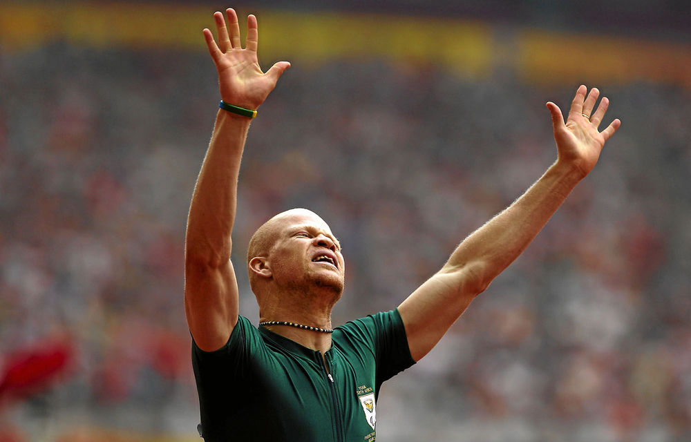 Hilton Langenhoven winning the 200m T12 at the 2008 Paralympic Games in Beijing.