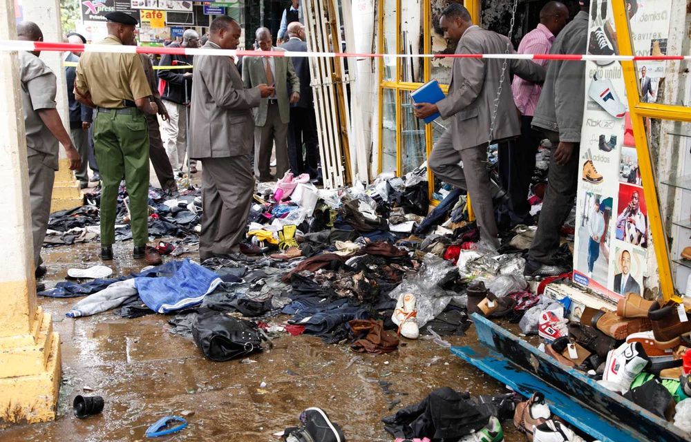 The scene of the explosion on a busy road in downtown Nairobi