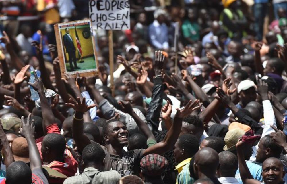 Supporters of Kenya’s opposition party cheered on leader Raila Odinga at his ‘inauguration’.