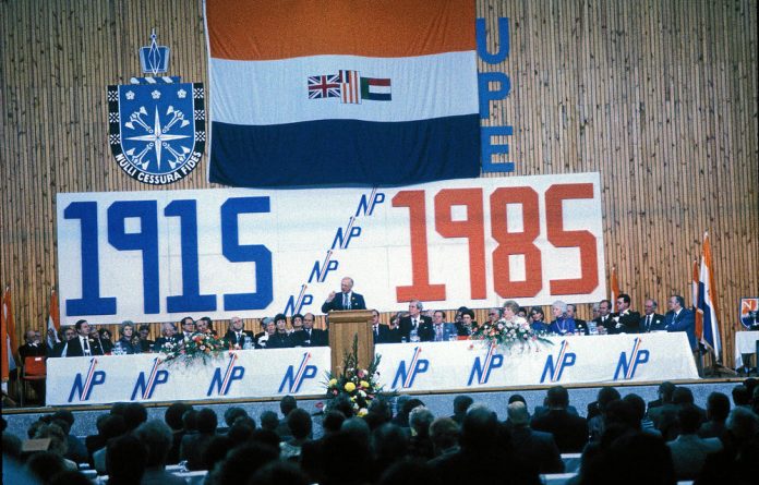 PW ­Botha addresses the1985 ­National Party congress in Port ­Elizabeth.