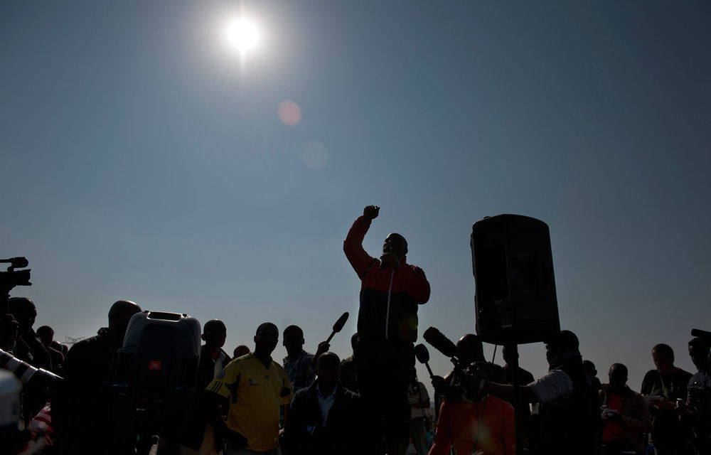 Expelled ANC Youth League leader Julius Malema addresses Lonmin miners.