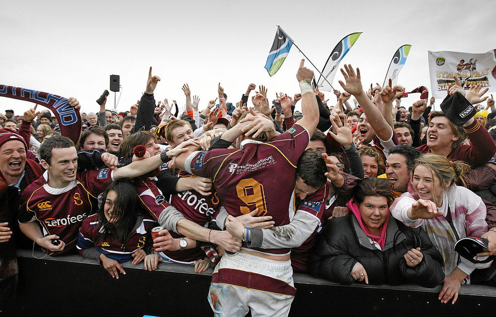 Southland fans celebrate a win in Christchurch