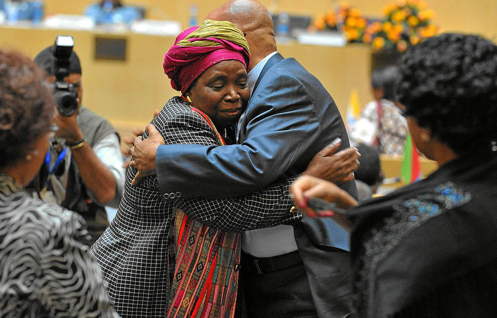 Nkosazana Dlamini-Zuma is congratulated by President Jacob Zuma after being sworn in as head of the African Union Commission.