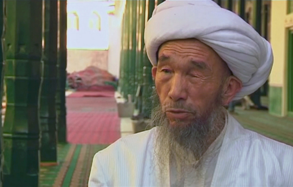 A video still of Imam Juma Tayir at the Id Kah Mosque in Kashgar. Three suspected Islamist militants killed Tayir on July 31 2014.