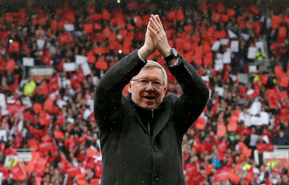 Sir Alex Ferguson at his last game as manager of Manchester United.