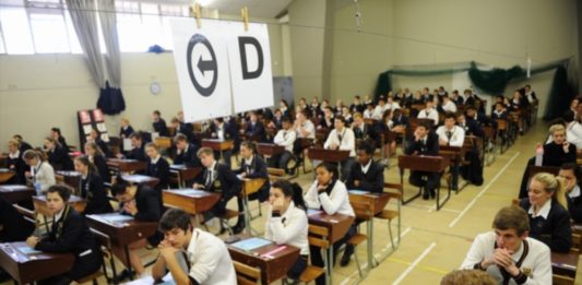 Matric pupils waiting anxiously to start their examinations.