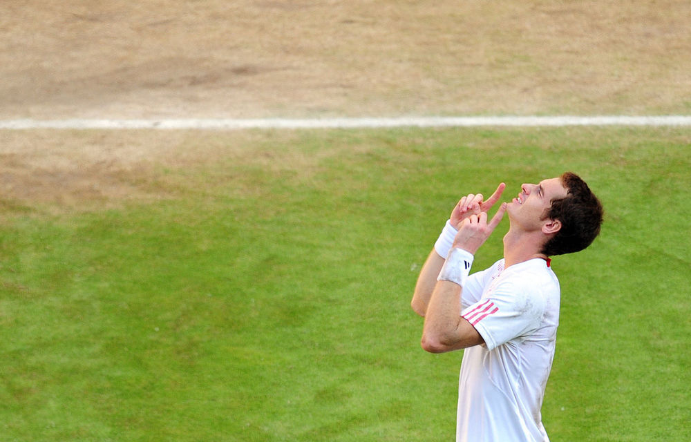 Britain's Andy Murray celebrates his men's singles semi-final victory over France's Jo-Wilfried Tsonga.