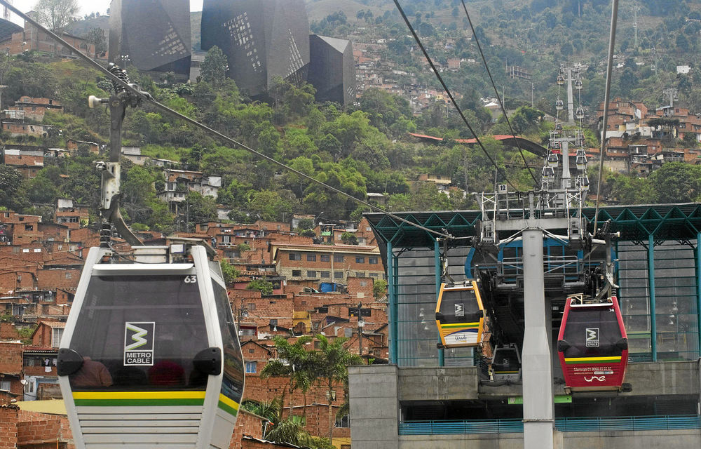 Metrocable gondolas in Medellin's Santo Domingo Savio neighbourhood.