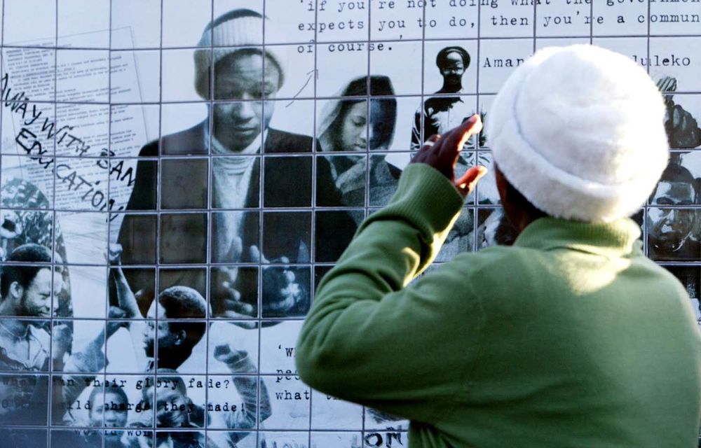 Nomkhitha Mashinini looks at the collage made in honour of her son