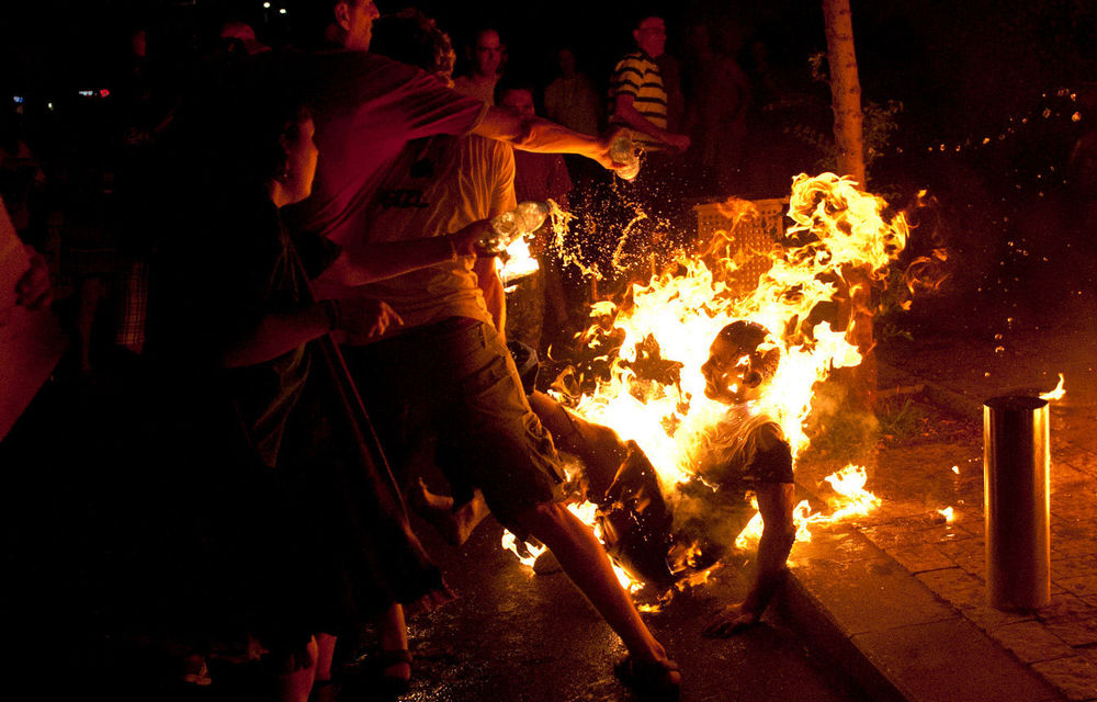 A protester set himself on fire during a demonstration calling for social justice in Tel Aviv.