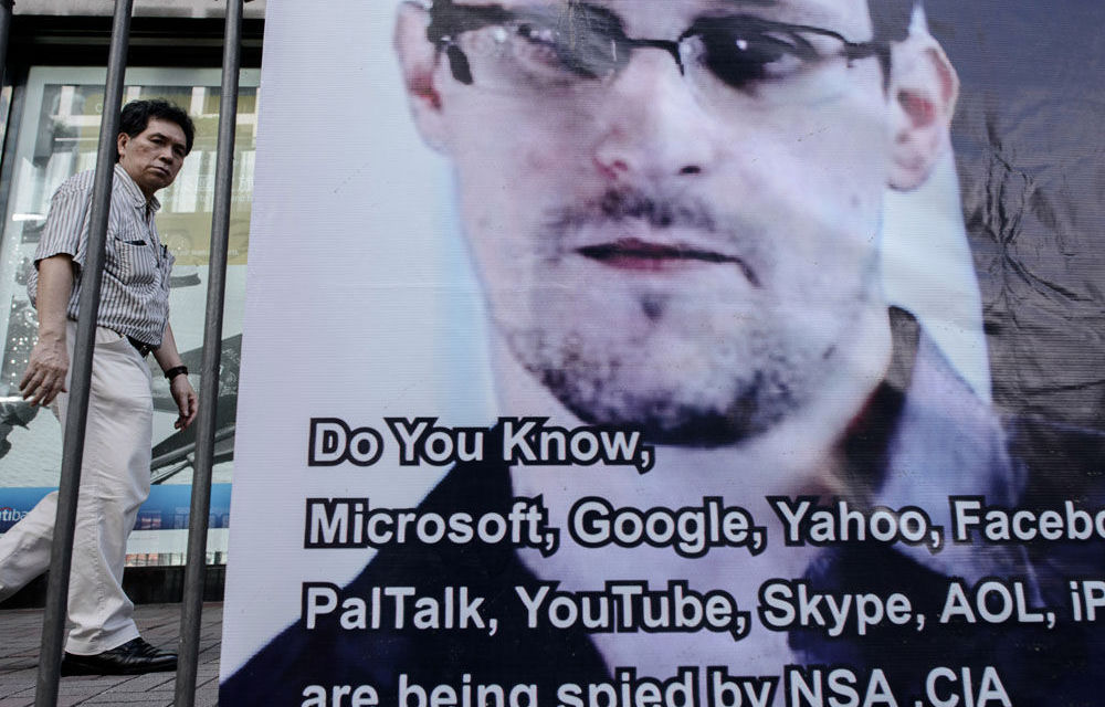 A poster in support of Edward Snowden during one of the many world wide protests after his revelations on the NSA's work.