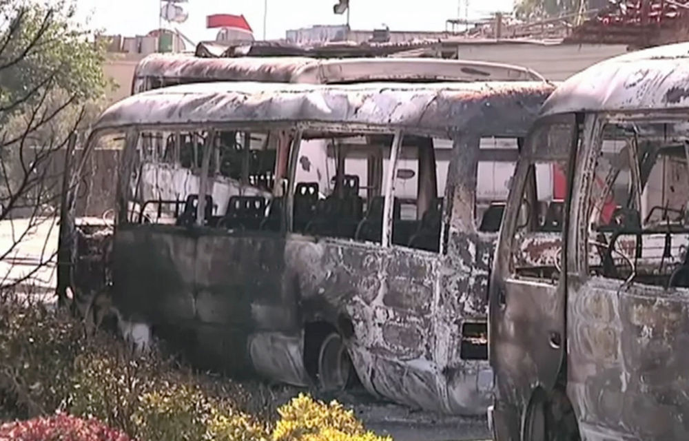 A video image from the UN observer mission in Syria apparently shows damaged buses after overnight fighting in Damascus.