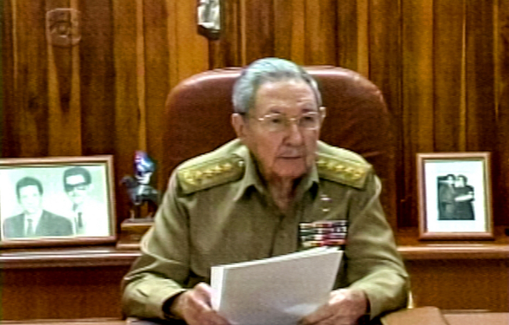 Screenshot from Cuban TV showing President Raul Castro addressing the country regarding Cuba agreeing to re-establish diplomatic ties with the United States.