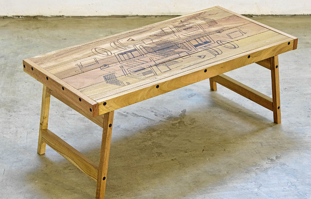 A fine line: Atang Tshikare's deceptively simple drawings on the table he produced with Cameron Barnes Furniture.