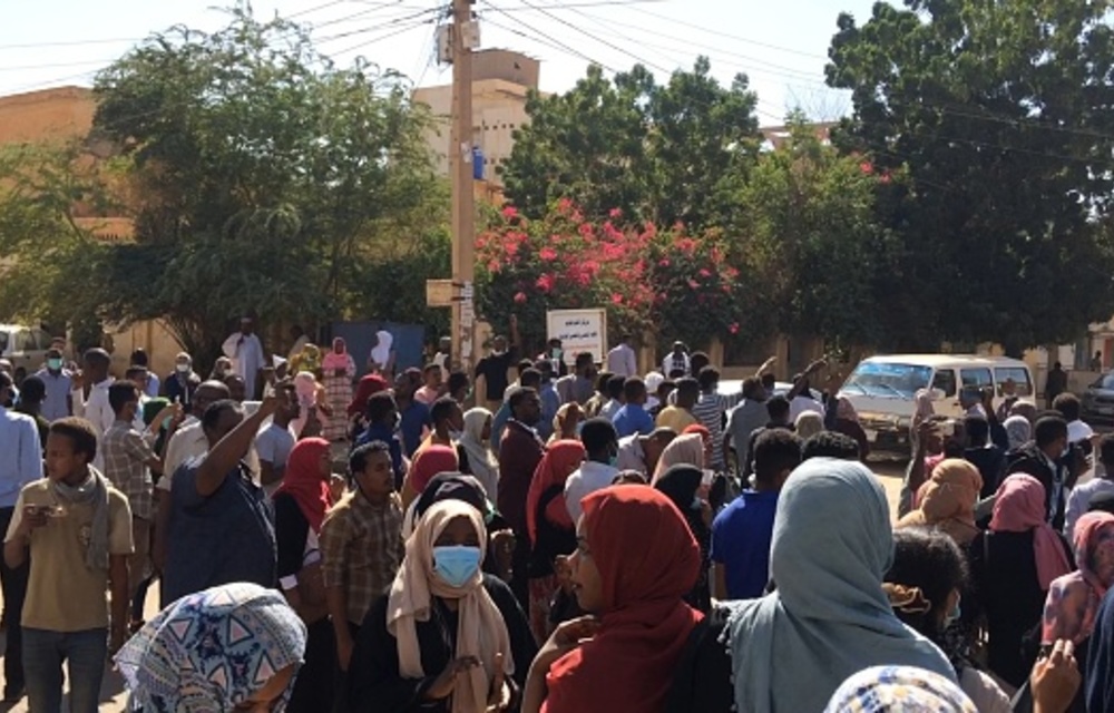 Protesters who took to the streets in the capital's Bahari district chanting 'peace