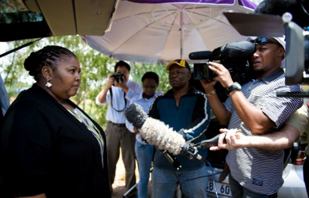 Minister of Defence Nosiviwe Mapisa-Nqakula addressing the media about former president Nelson Mandela being admitted to One Military Hospital.