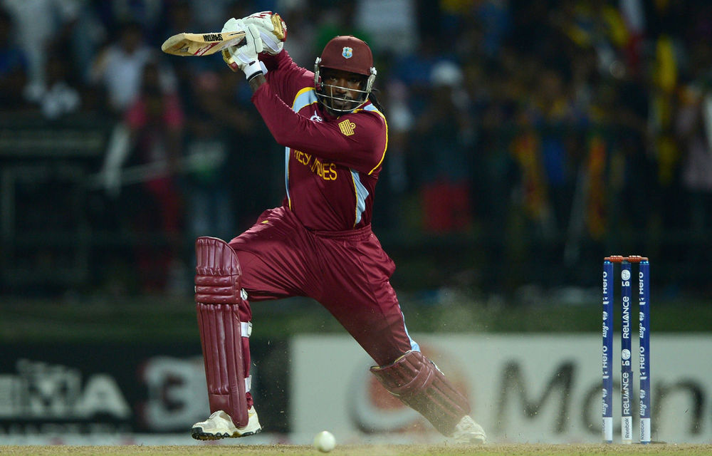 Chris Gayle of West Indies bats during the ICC World Twenty20 Super Eights match between the West Indies and New Zealand.