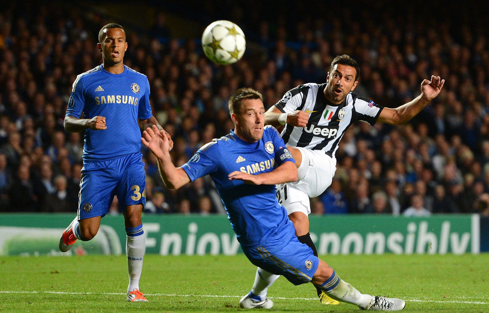 Fabio Quagliarella of Juventus has a shot at goal during the Uefa Champions League match between Chelsea and Juventus. Getty)