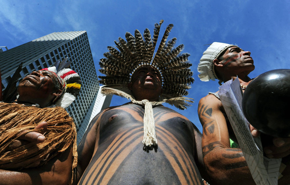 Brazilian natives in downtown Rio de Janeiro protest against the Brazilian Development Bank in the sidelines of the Rio+20 conference.