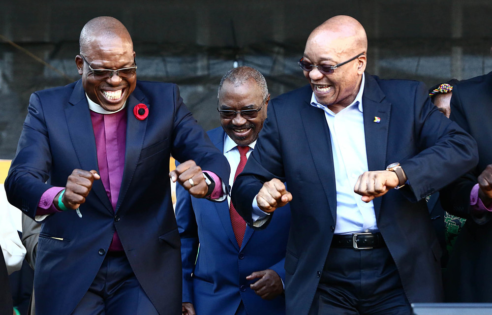 BFFs forever: Former president Jacob Zuma and the Reverend Vusi Dube dance during the National Day of Prayer event two years ago. Dube says he’ll still dance for Zuma.