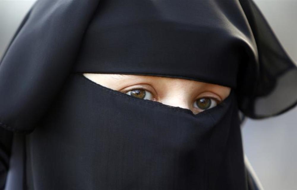 Protesters demonstrate against the ban on Muslim women wearing the veil in public in The Hague