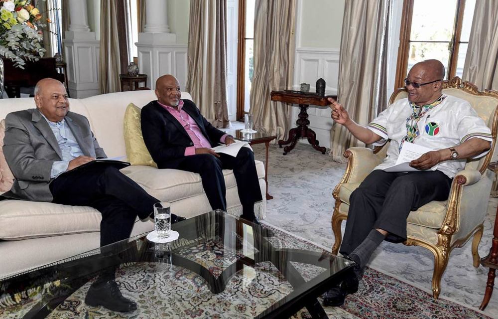 Finance minister Pravin Gordhan and his deputy Mncebisi Jonas with President Jacob Zuma.