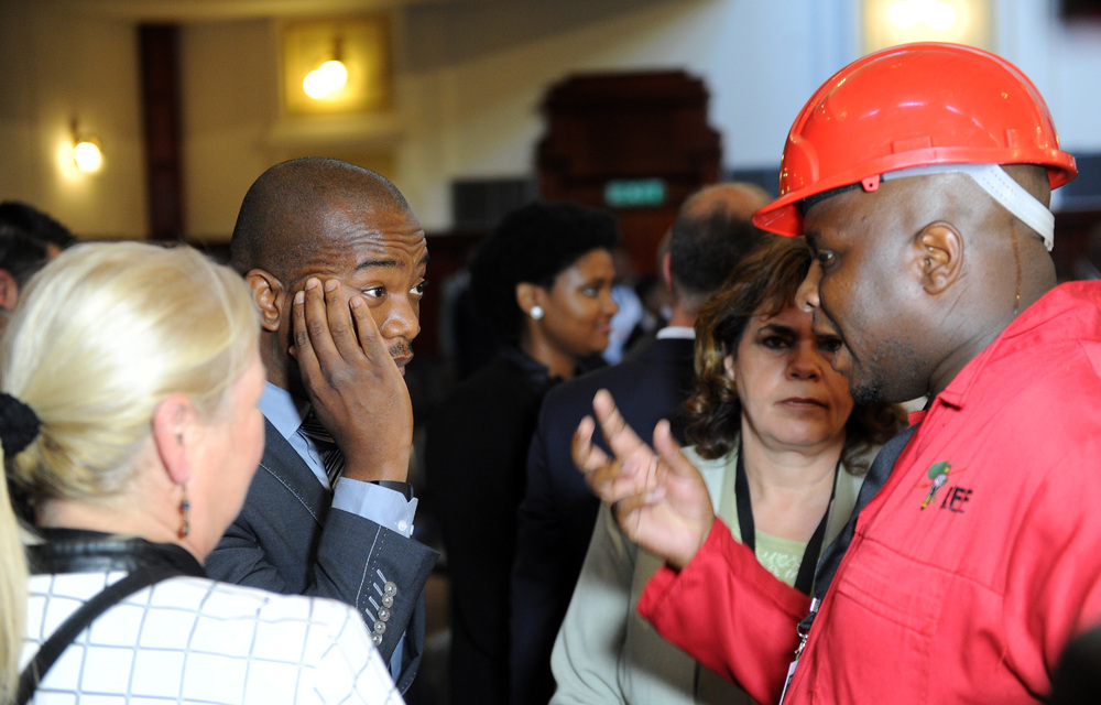 Floyd Shivambu and Mmusi Maimane during an inaugural council meeting on August 22