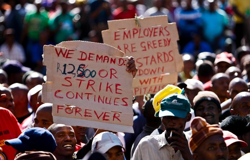 Striking truck drivers belonging to Satawu gather at Beyers Naude Square for a protest march.