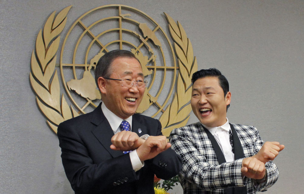 Ban Ki-Moon and Psy at the United Nations in New York.