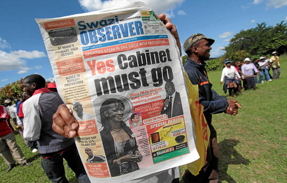 Members of the Swaziland National Association of Teachers protest against a pay freeze.