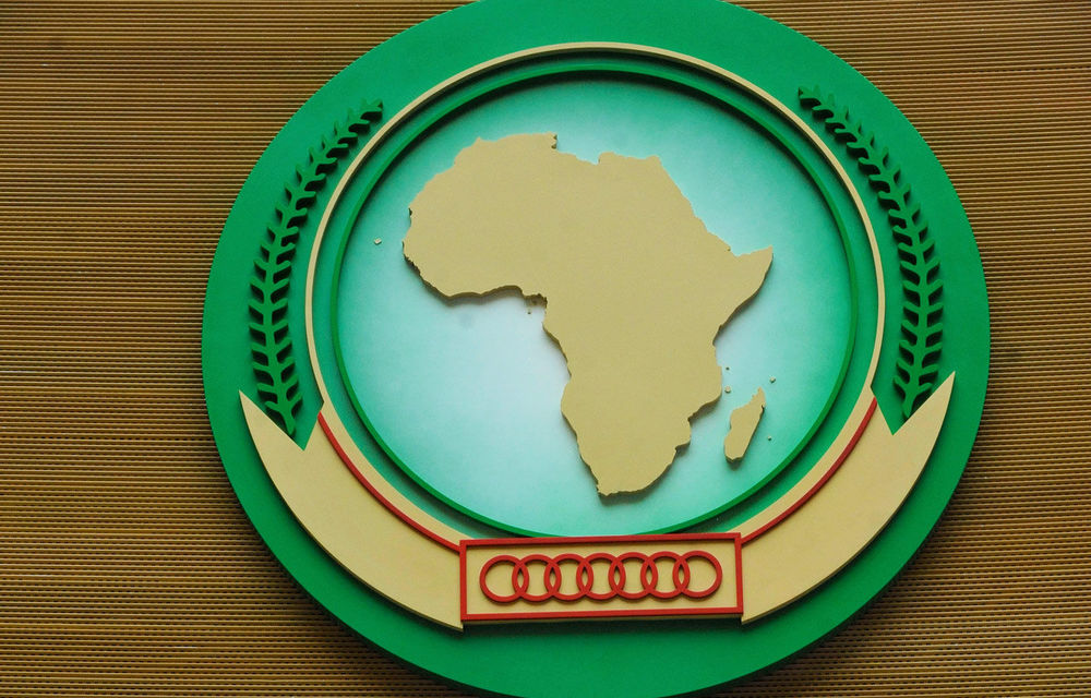 The African Union Commision's logo at its headquarters in Addis Ababa.