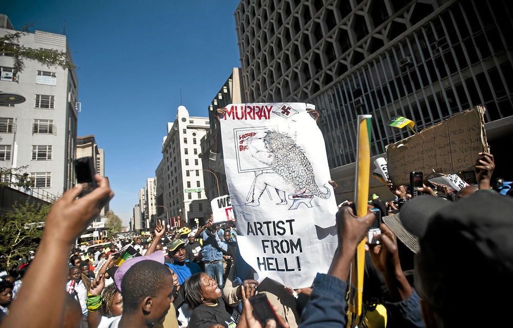 Protestors in support of Zuma gather outside the court this week.