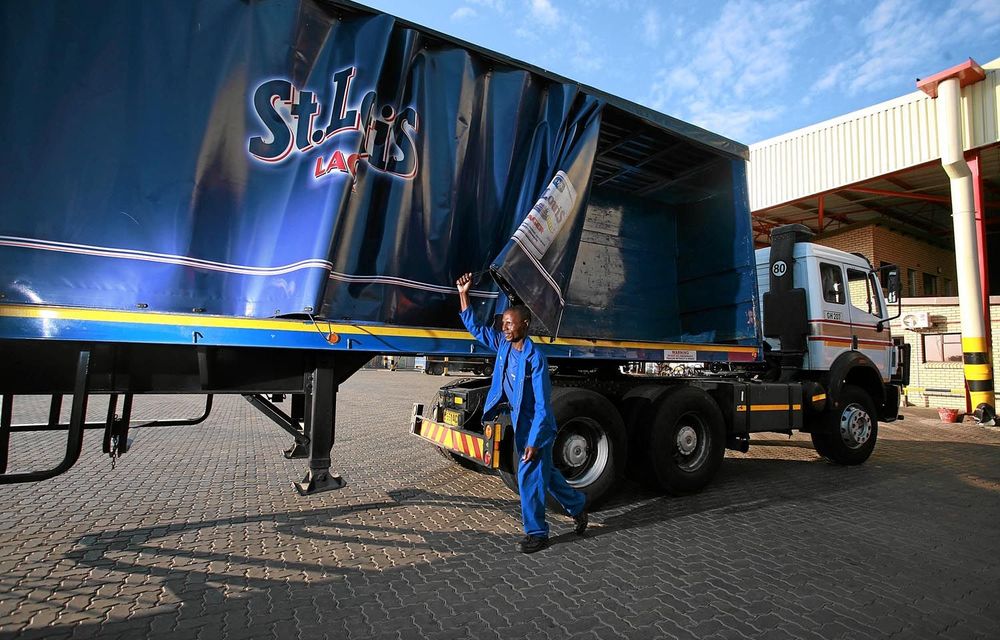 An SABMiller truck prepares to load beer for a Botswana delivery.