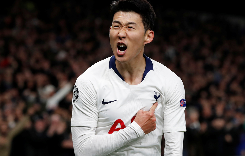 Tottenham's Son Heung-min celebrates scoring their first goal.