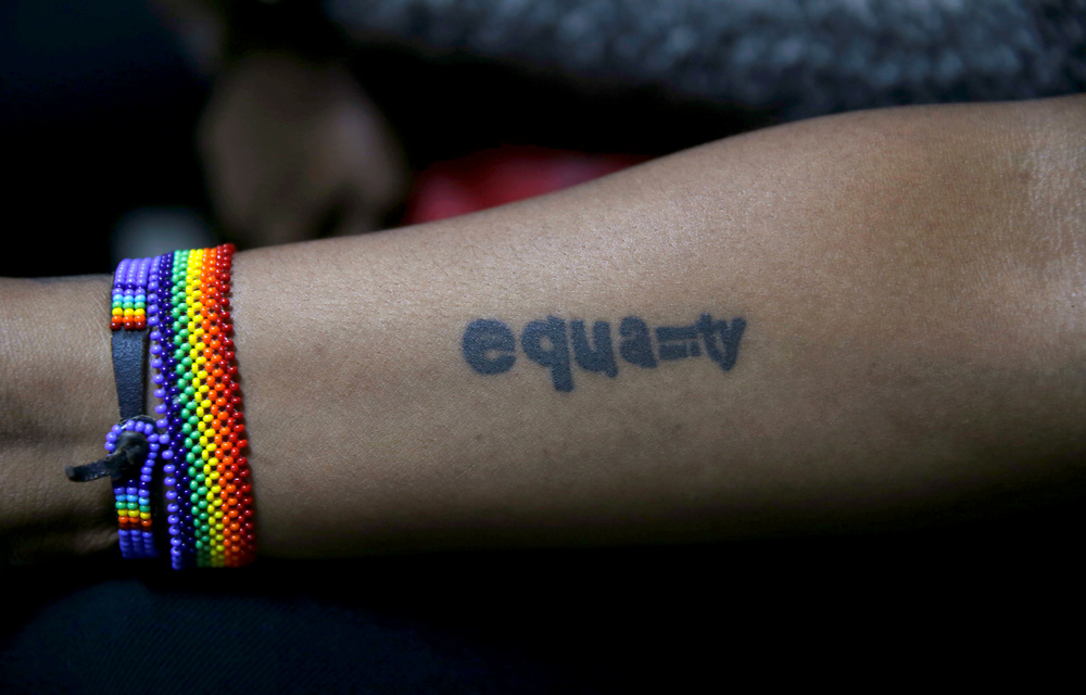 A tattoo of an LGBT activist is seen during a court hearing in the Milimani high Court in Nairobi.