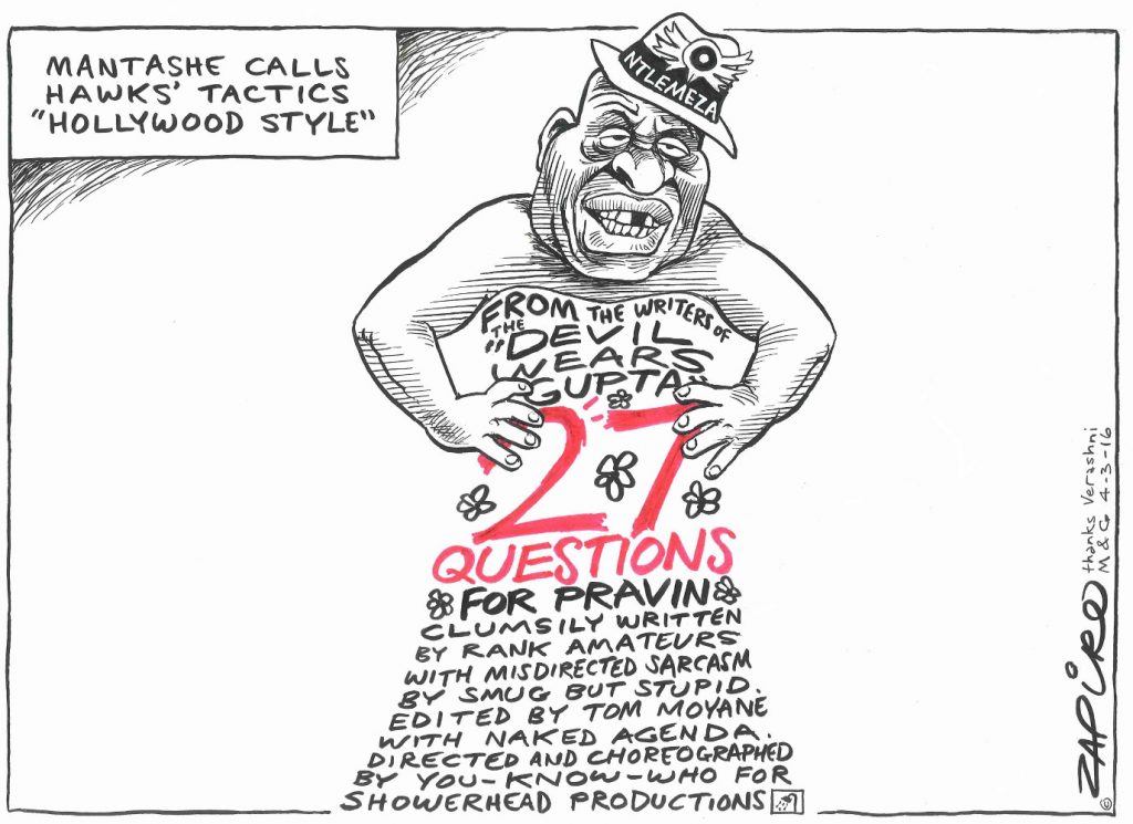 Zapiro: 27 awkward, clumsy questions for Pravin