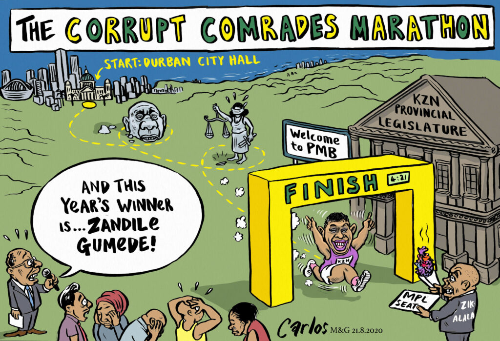 Cartoon by Carlos: Gumede wins the other Comrades Marathon