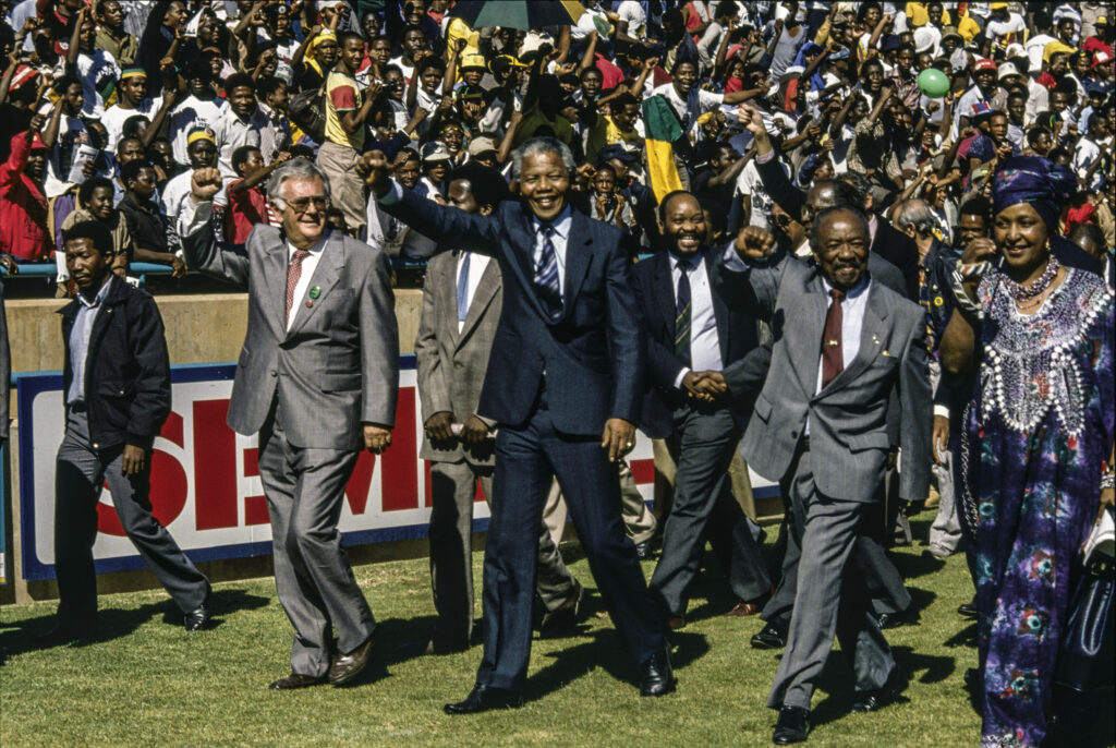 Nelson Mandela Marching At A Welcome Home Rally